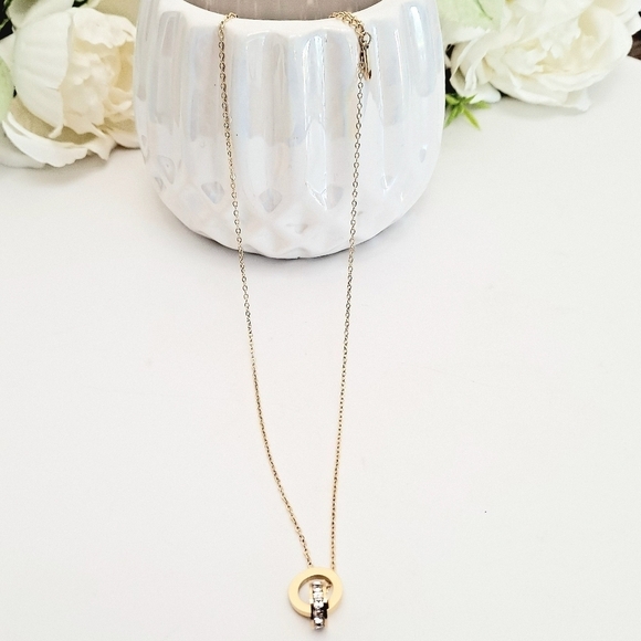 💖 2/$30 Gold tone Roman numerals boho Rhinestone pendant dainty necklace - Picture 8 of 14